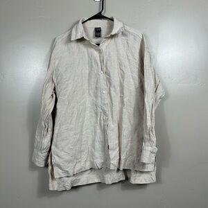 Eileen Fisher Irish Linen Button Down Shirt in Cream Size Small